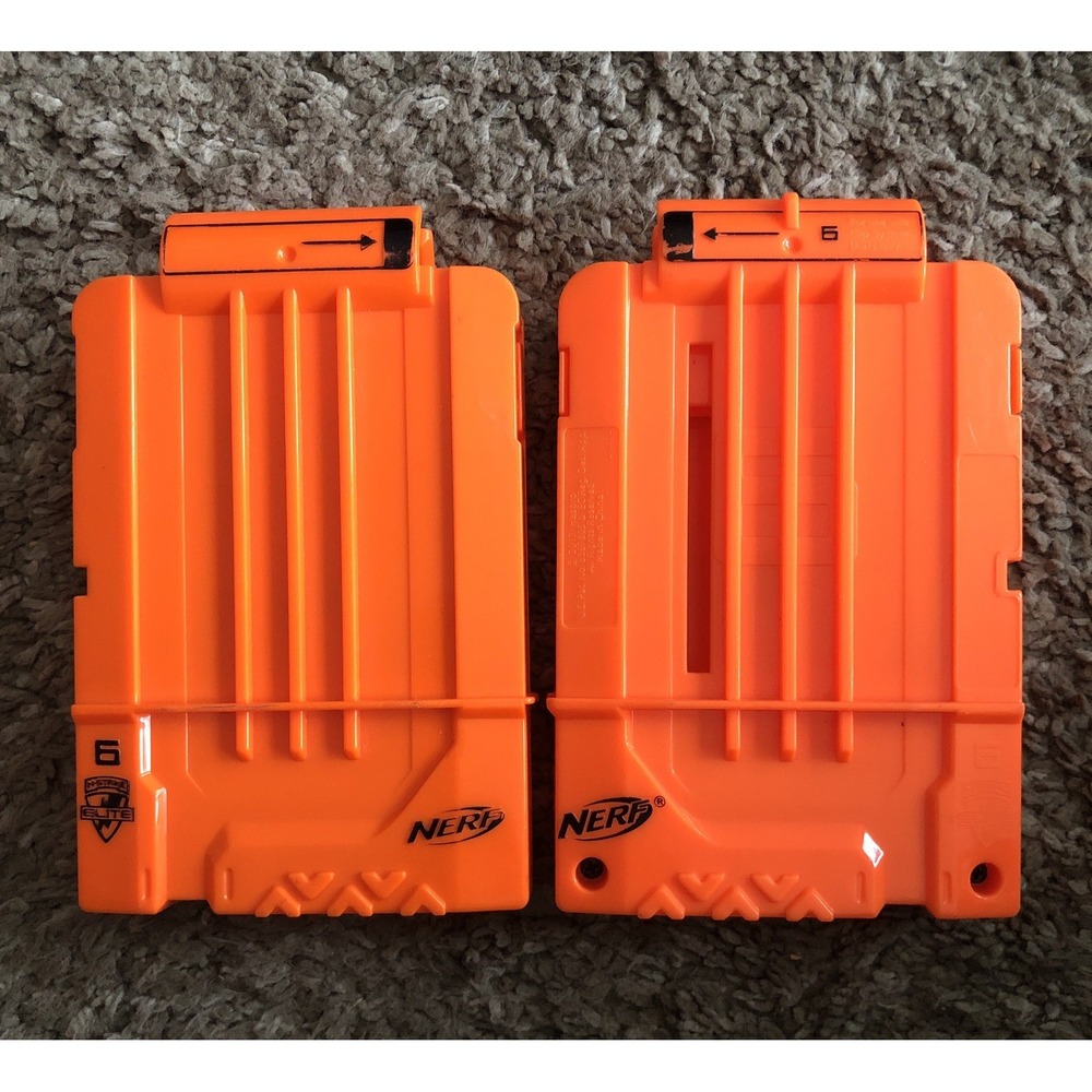Lot of 2 - Nerf Dart Gun 6 Round Ammo Magazine Clip Orange Red